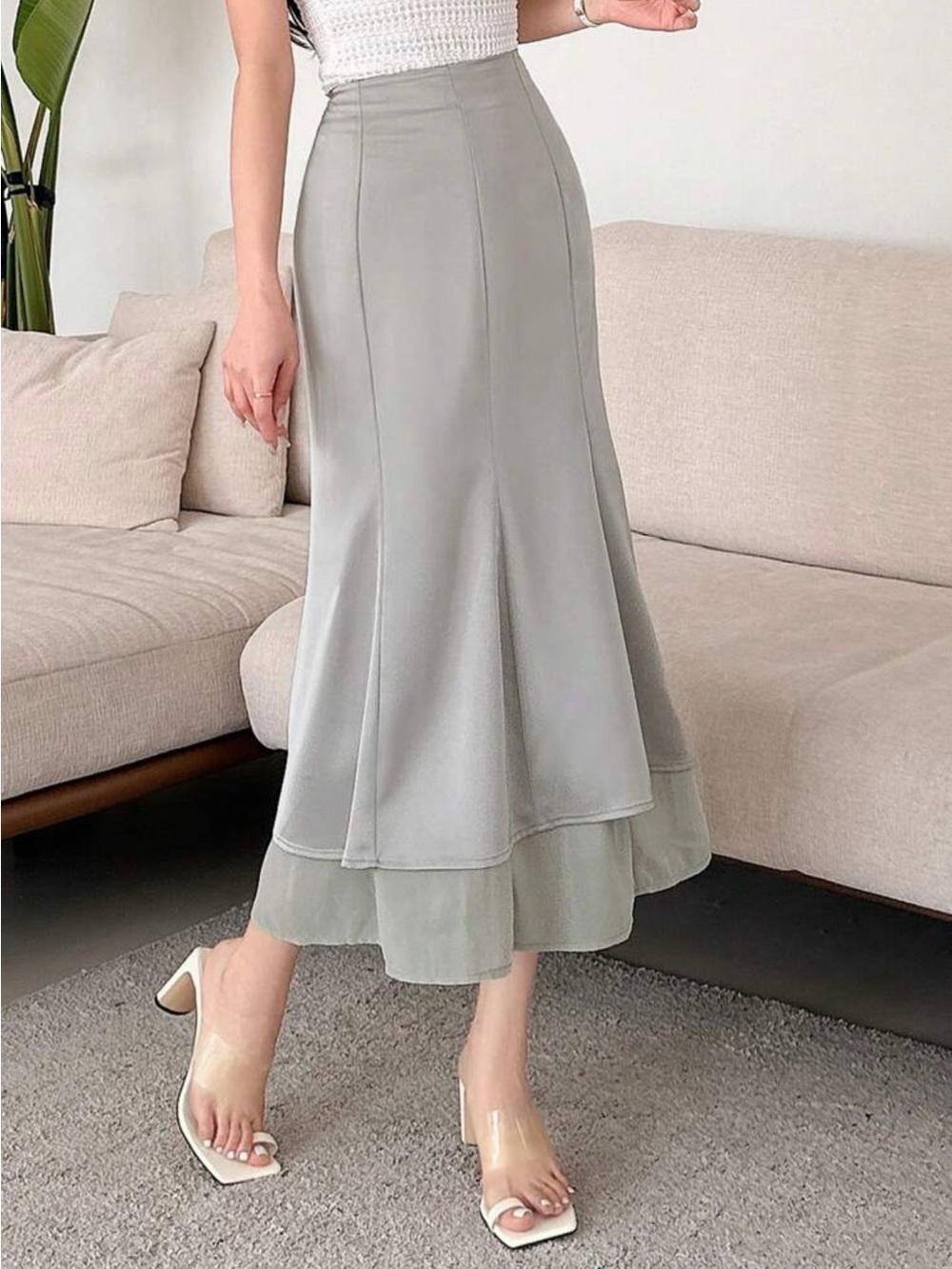 Women's A-Line Satin Skirt in Taupe